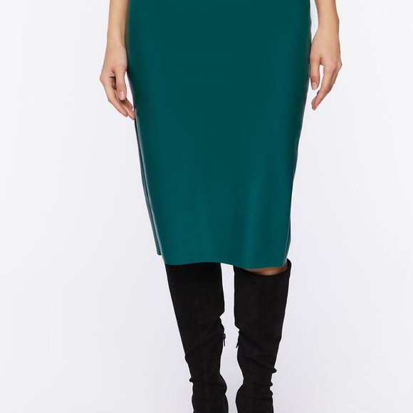 FOREVER 21 ✅✅✅GREEN LEATHER FAUX SKIRT - Picture 4 of 6